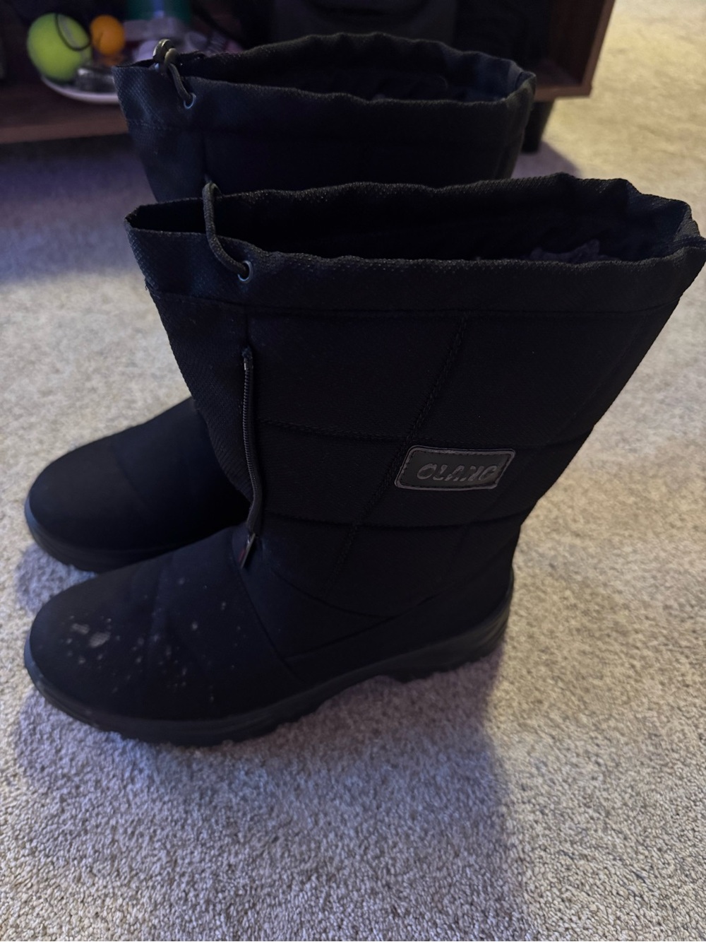 OLANG Classic Black Mens Winter Pull‑Top Snow Boots